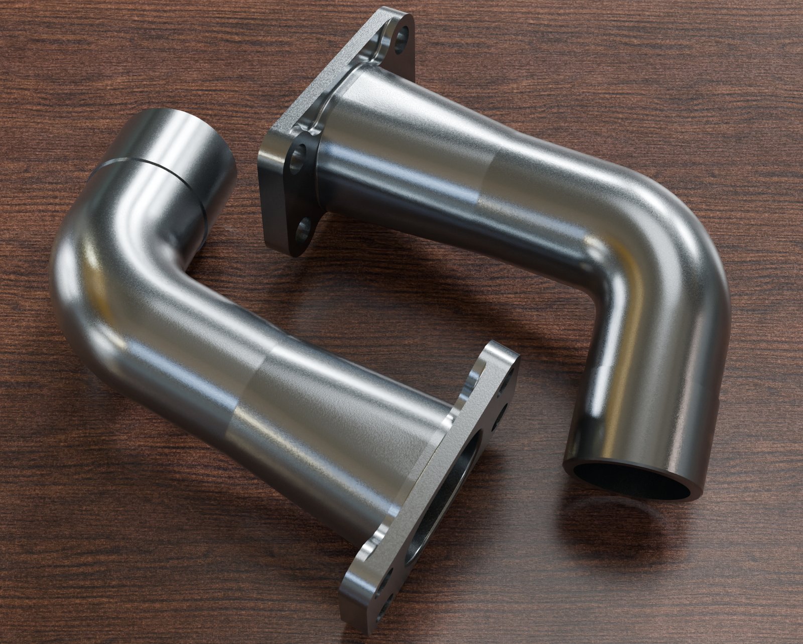 Engineering design of an automotive engine outlet coolant pipe.